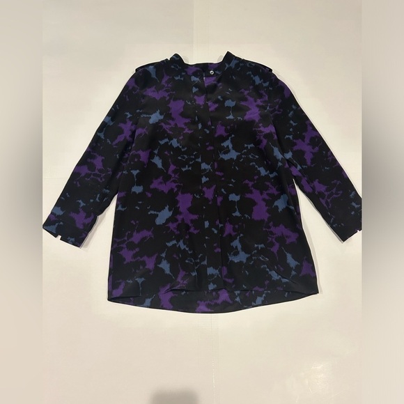 Burberry Long Sleeve Blouse Top 100% Silk Small Collared Blue Purple - Picture 1 of 12